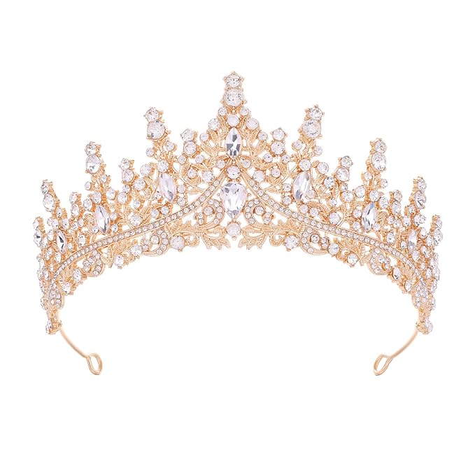 Gold Tiara for Women Crystal Queen Crowns Rhinestone Princess Tiaras for Girl Wedding Headband for Bride Hair Accessories for Halloween Costume Birthday Party Prom Mother's Gifts