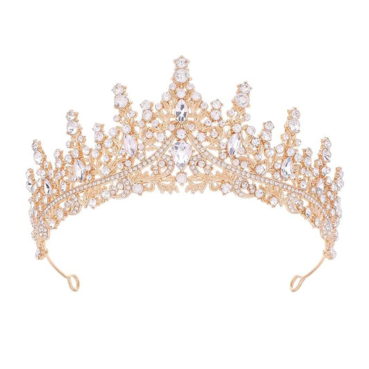 Gold Tiara for Women Crystal Queen Crowns Rhinestone Princess Tiaras for Girl Wedding Headband for Bride Hair Accessories for Halloween Costume Birthday Party Prom Mother's Gifts
