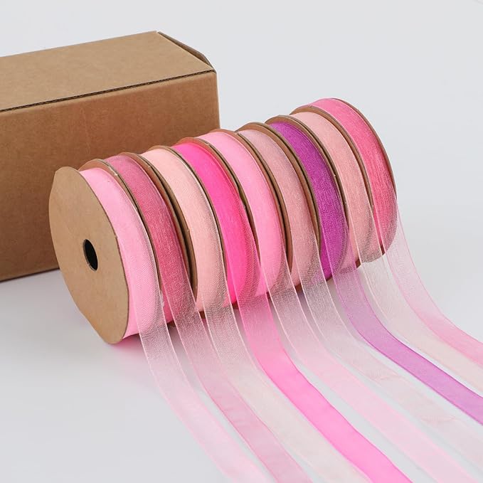 3/8" x 90 Yards Organza Ribbon Set 9 Rolls x 10 Yards Sheer Ribbon for Gift Wrapping Crafts Christmas Decorating, Embroidery, Crafting, Sewing,Wedding, Birthday Party, Holiday. (Mixed Color-2)