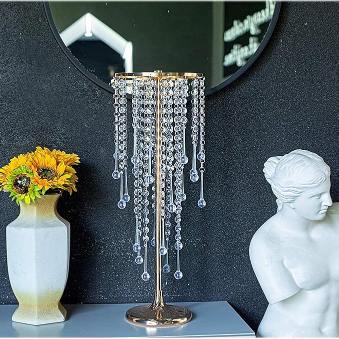 10 Pcs Bead Crystal Flower Arrangement Stand, Gold Vases for Centerpieces Table Decorations,for Home Party Wedding Anniversary Decor, 21.6in