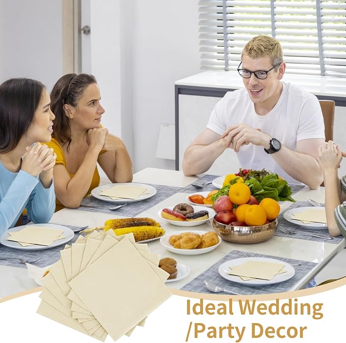 100 Pack Cocktail Napkins Disposable, 2-Ply 5" x 5" Party Napkins, Square Beverage Dinner Napkin for Wedding Birthday Party Anniversary Reception Bar Event (Ivory)