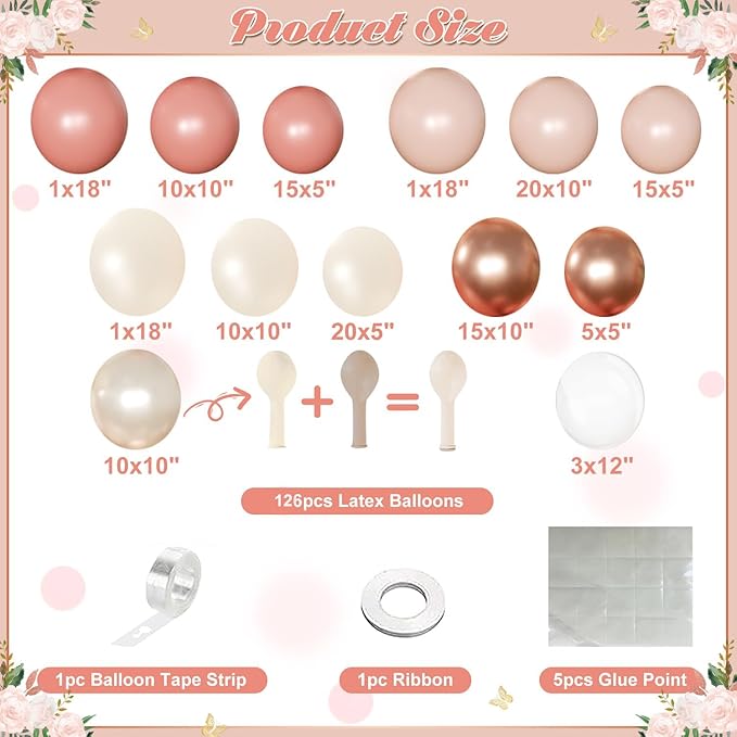 Dusty Pink Balloon Arch Kit 126 Pcs Retro Blush Pink and Metallic Rose Gold Balloon Arch Garland Kit for Wedding Birthday Baby Shower Gender Reveal Bridal Decorations