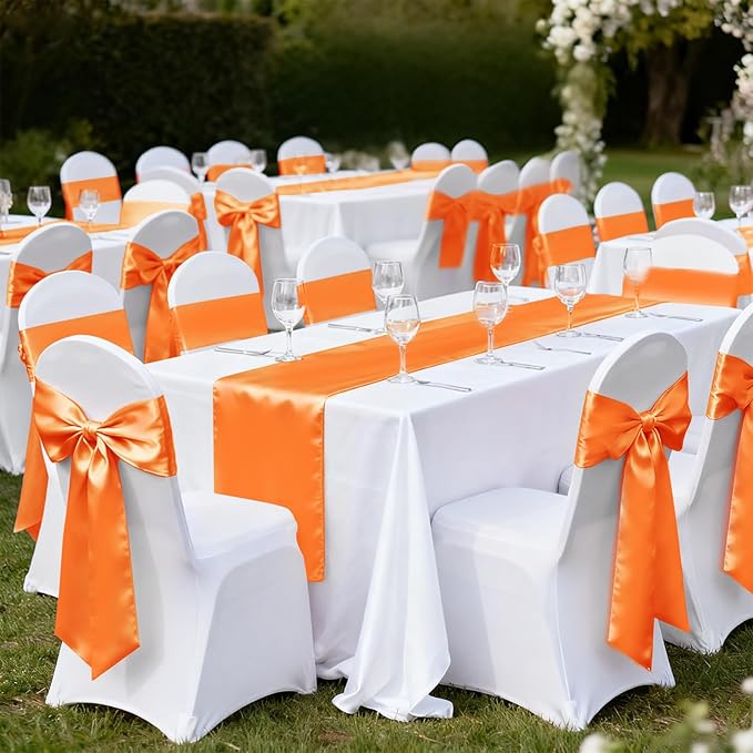 10 Pack Satin Table Runner Orange 12 x 108 Inch Long,Satin Silk Table Runner for Wedding,Birthday Party and Banquet(Orange,10 Pack)