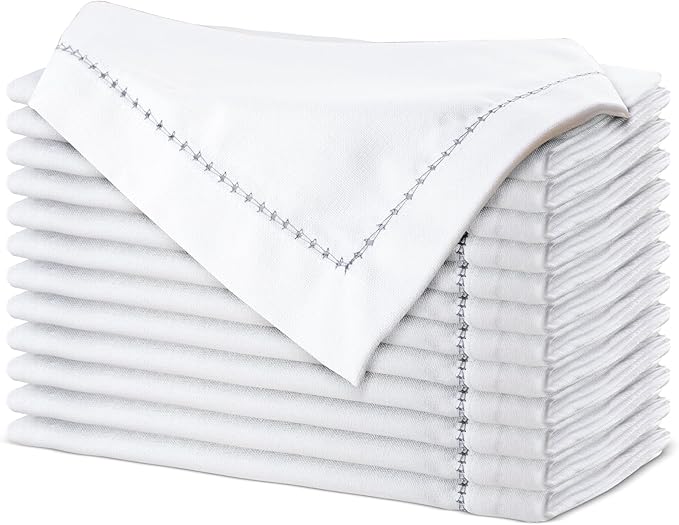 Urban Villa Easter Cloth Napkins Hemstitch White Grey 100% Cotton Absorbent Dinner Napkins (Set of 6) 20x20 Inches Soft Durable Washable Reusable Ideal for Everyday Use Wedding Parties Cloth Napkins