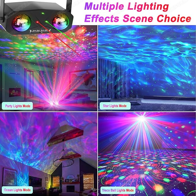 Party Disco Ball, Dj Disco Light Strobe Dance Sound Activated with Remote Control Stage Rave Light Ocean Star Projector for Club Parties KTV Christmas Halloween Décor Birthday Outdoor Glow Party