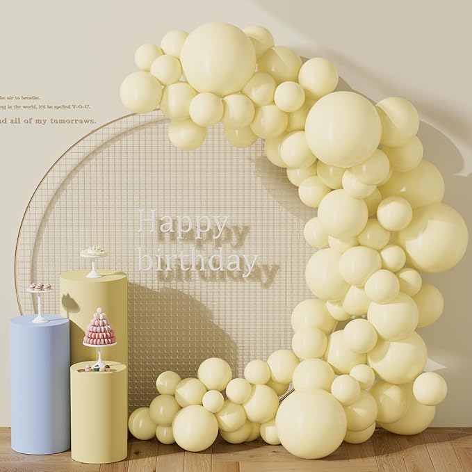 130PCS PastelYellow Balloons, Latex Balloon Different Sizes 18/12/10/5 In, Helium Balloons with Ribbon, Party Balloon Set for Birthday Wedding Graduation Anniversary Baby Shower Decoration