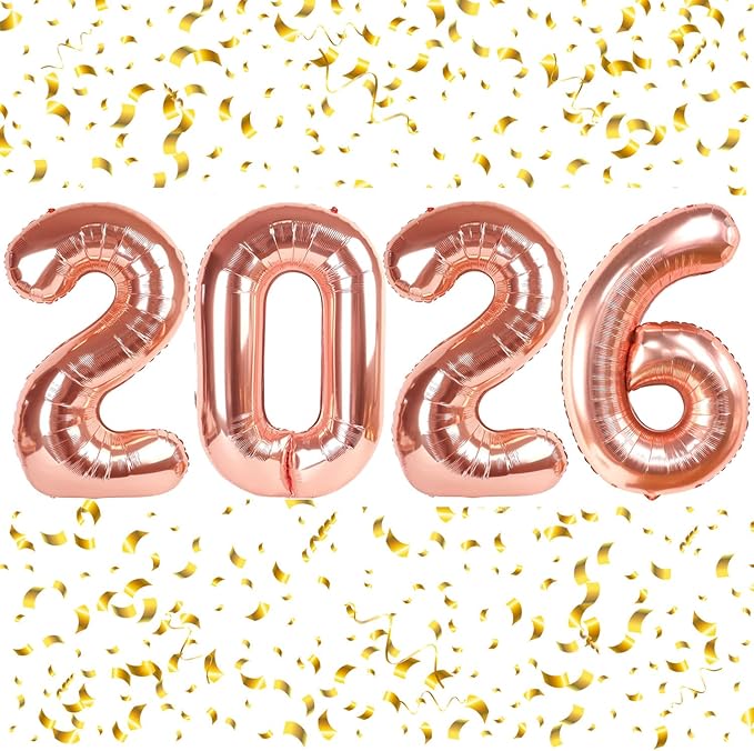 2026 Balloons Rose Gold Number 2026 Balloon-16 Inch Number Foil Balloons for New Year Eve Party Supplies Birthday Graduation Anniversary Party Decor 2026 Decorations
