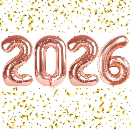 2026 Balloons Rose Gold Number 2026 Balloon-16 Inch Number Foil Balloons for New Year Eve Party Supplies Birthday Graduation Anniversary Party Decor 2026 Decorations