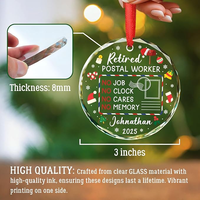 Personalized Retired Postal Worker Christmas Ornaments, Mail Carrier Retirement Glass Ornament Xmas 2025, First Christmas Retired Ornament Gifts for Mailman Postman, Custom Name Year Ornaments