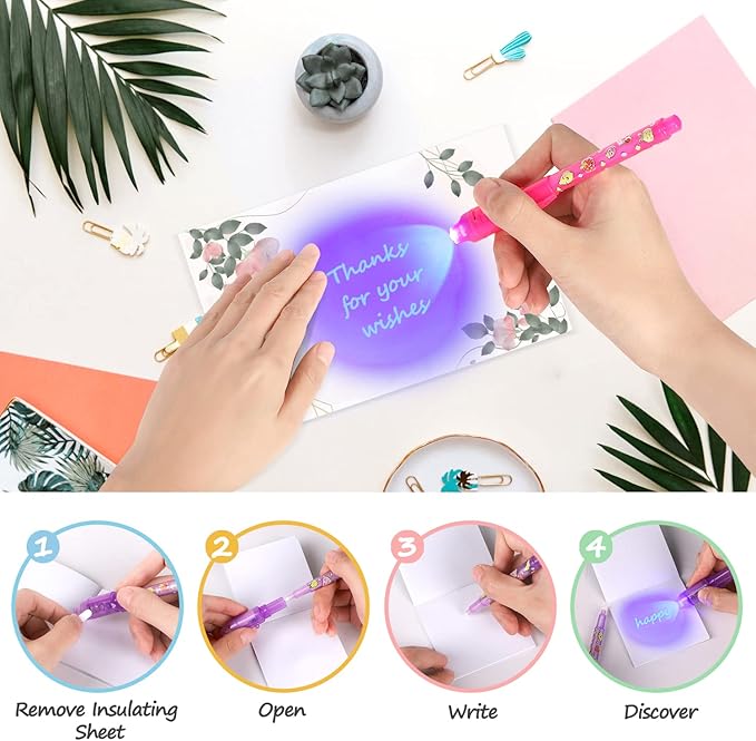 TAFULOR Invisible Ink Pen for Kids, Birthday Party Favors for Girls Boys, Spy Pens with UV Light Secret Message Magic Markers, Goody Bag Stuffers Toys for 4-12 Year Old Girls Boys Gift (16PCS)
