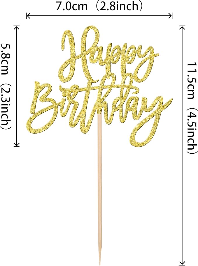 24 PCS Happy Birthday Cupcake Toppers Glitter Picks for Celebrating Anniversary Theme Party Cake Decorations Supplies Gold