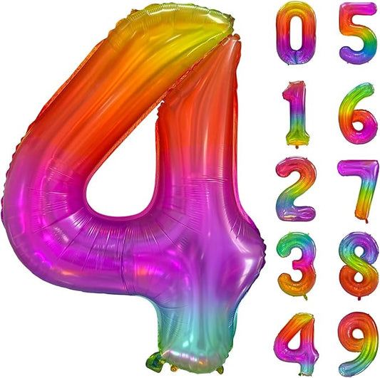 Rainbow Number 4 Balloon 40 Inch Rainbow 4 Balloon Giant Helium Foil Number 0 to 9 Balloons Birthday Wedding Party Digital Decorations Number 4