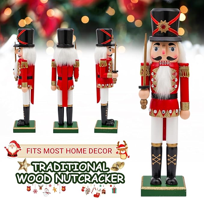 14" Wooden Swordsmen Nutcracker, Festive Christmas Decoration, Handcrafted Swordsmen Themed Nutcracker Collectible Christmas Decor for Tabletop, Shelves, and Fireplace Mantel(Sword)