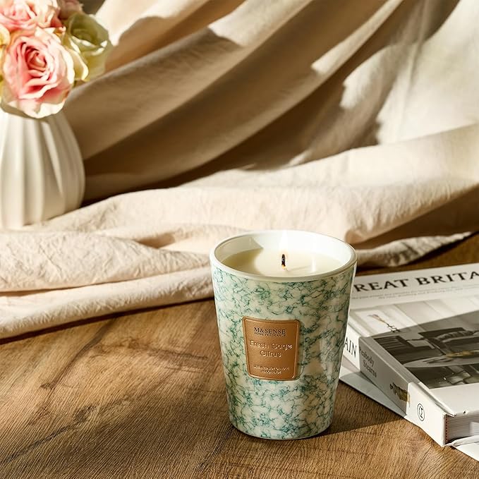 M&SENSE Fresh Sage Citrus Scented Candles for Home, 3 Wick Highly Scented Jar Candle, 14.1 Oz 80H Long Lasting Burning Christmas Candle for Women, Aromatherapy Candles for Holiday Christmas Gift