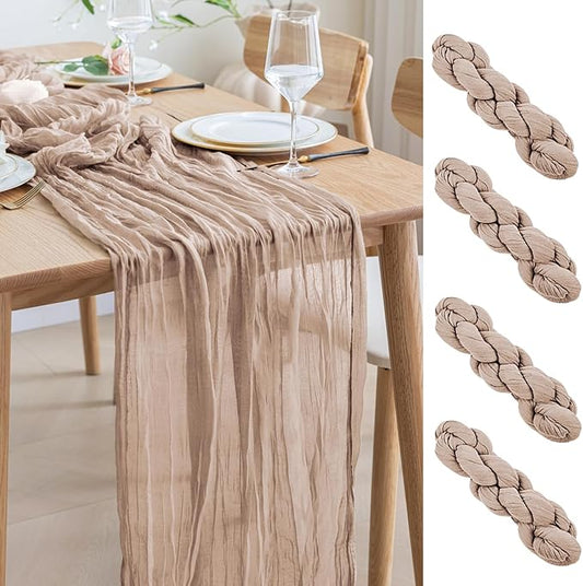 Asee'm 4pcs Cheesecloth Table Runner 120 Inches Long Nude Pink Boho Gauze Cheese Cloth Runner 10FT Rustic Sheer Table Runners for Christmas Wedding Party Baby Shower Spring Easter Decoration