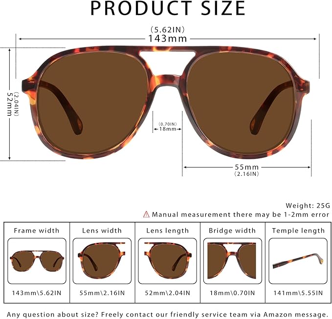 YDAOWKN Retro Square Aviator Sunglasses for Womens Mens Vintage 70s Double Bridge Sun Glasses