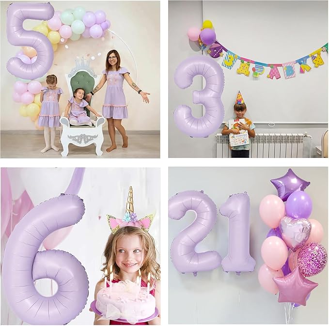 40 Inch Purple Number Balloons Light Purple 0 Balloon Matte Purple Birthday Balloons 0-9 Birthday Wedding Party digital Decorations (Number 0)