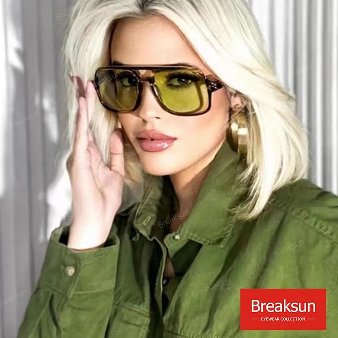 Retro Aviator Sunglasses for Women Men Trendy Classic 70s Square Green Aviator Sun Glasses Vintage Shades
