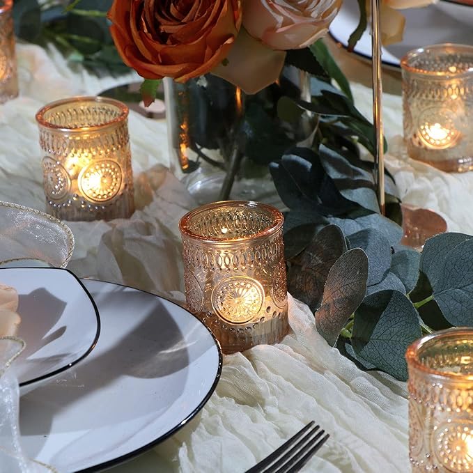 DEVI 24pcs Gold Glass Votive Candle Holders, Wedding Decorations, Gold Centerpieces for Tables, Bridal Shower Fall Party Home Table Decor