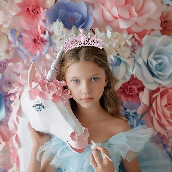 Schmoopy Tiara Crown for Women, Crystal Tiara for Bridal Prom Queen Birthday Birthday Party (B-Pink)