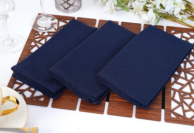 Blue Needles Solid Cloth Napkins Set of 12 Navy Blue 100% Cotton Dinner Napkins 18x18 inches - Soft, Reusable, Absorbent & Washable Fall Thanksgiving Linen, Ideal for Events, Parties & Everyday Use