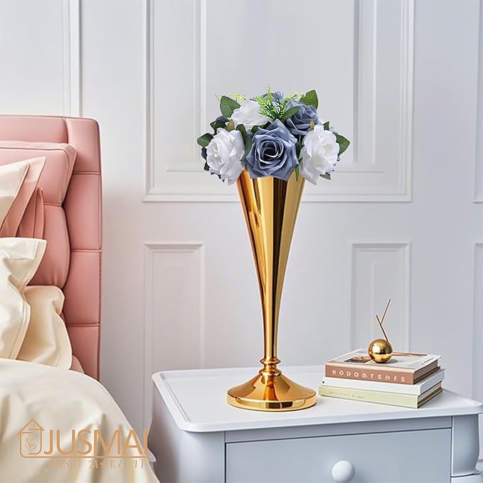 Artificial Flowers Ball 4 Pcs Dusty Blue White Flowers Wedding Table Centerpiece Table Decorations Flower Arrangement for Table Flowers centerpieces Wedding Flowers Wedding centerpieces