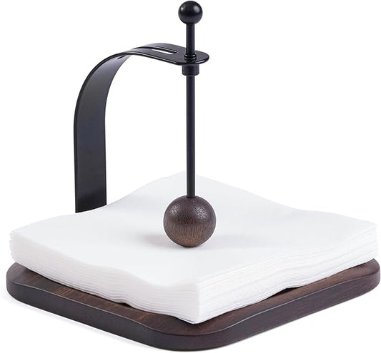 Walnut Napkin Holder for Table Wood Square Napkin Dispenser with Metal Cocktail Napkin Holder, Suitable for Kitchen, Restaurant, Bar, Office, Parties, Home Décor (South American black walnut Wood)