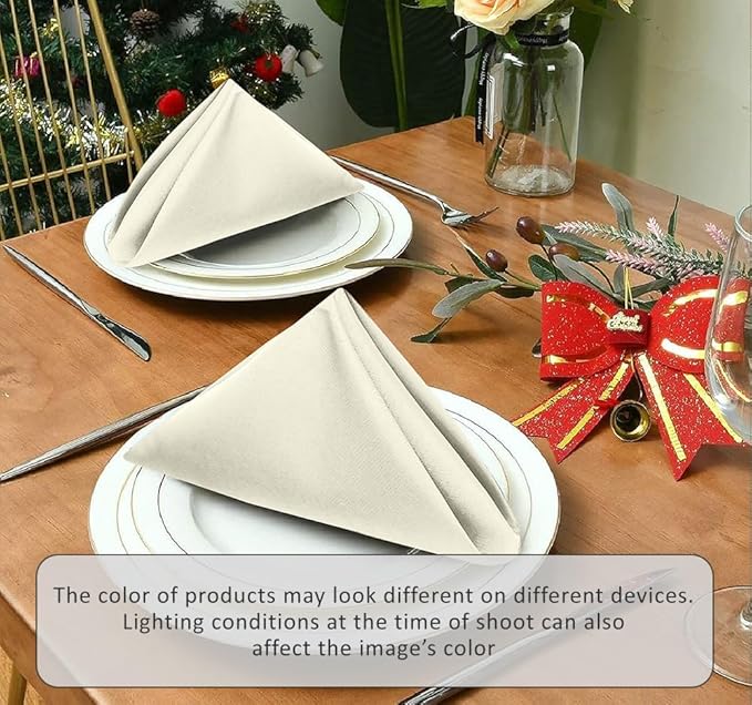 Ruvanti Cloth Napkins Set of 6, 18x18 Inches Napkins Cloth Washable, Soft, Durable, Absorbent, Cotton Blend. Table Dinner Napkins Cloth for Hotel, Lunch, Restaurant, Wedding Parties - Ivory