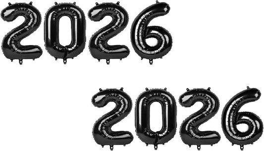 2026 Balloon - 2 Pack Black Birthday Number Balloons, 40 Inch Large Foil Balloons for Men Women Boys Girls Black Themed Birthday Decorations，Number 2026 Balloon