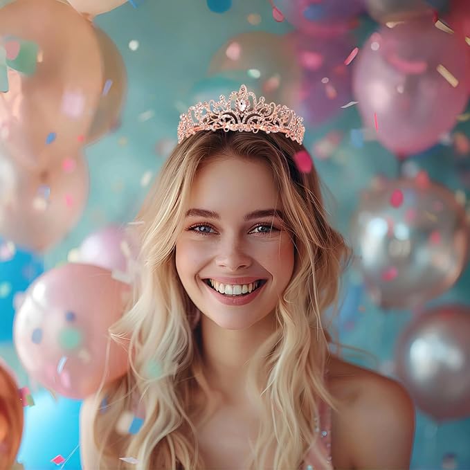 Schmoopy Tiara Crown for Women, Crystal Tiara for Bridal Prom Queen Birthday Birthday Party (A-Rose)