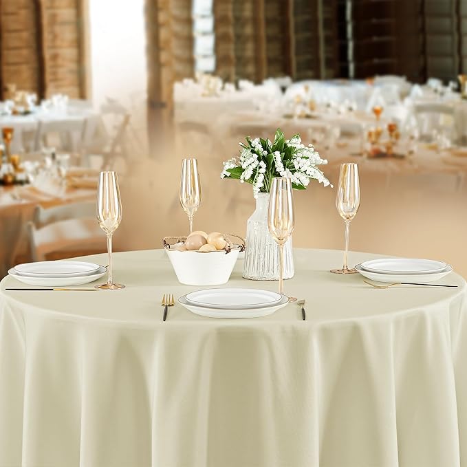 Fitable 8 Pack Round Tablecloths: Stain Resistant Wrinkle Free Circle Table Clothes, Washable Reusable Polyester Table Covers for Wedding Party Birthday Banquet Reception(Ivory, 70 Inch)