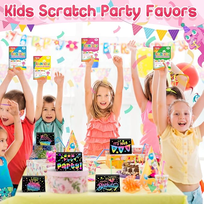 Kids Scratch Art Party Favors Gifts: 24 Pack Rainbow Scratch Notebook Paper Birthday Party Favor Toy Girls Boys Art Craft Kit Summer Classroom Goodie Bags Return Gifts for Birthday Party Favors Bulk