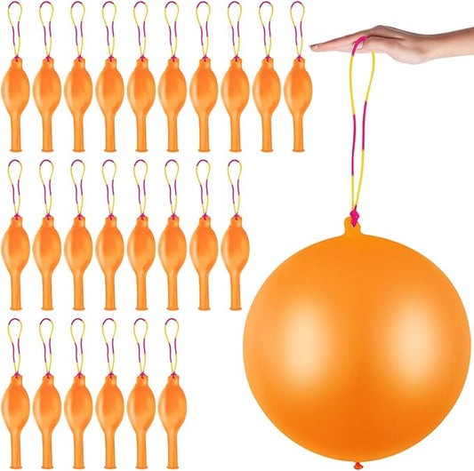 24 Pcs Orange Punch Balloons Bounce with Rubber Band Handle Punching Balloon Heavy Duty for Birthday party favors, Kids (Orange)
