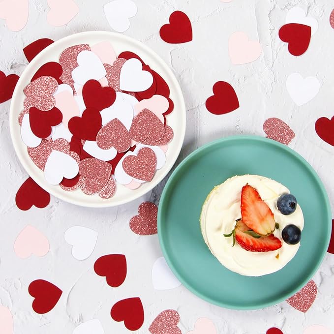 Rose-gold Pink Wine-Red Bachelorette Heart-Confetti - 300pcs Mothers Day PartyDecorations Glitter Paper Dots Princess Tea Party Sweet 16 18 Birthday Table Decor Lasting Surprise