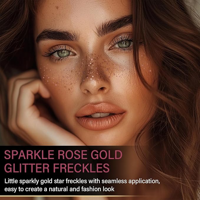 20 Pcs Rose Gold Makeup Patches, Glitter Freckles Face Tattoo, Easy Application and Remove Sparkle Makeup Patches, Waterproof Face Glitter Temporary Tattoos for Women