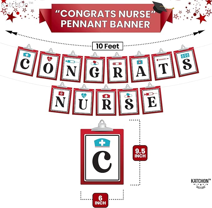 KatchOn, Congrats Nurse Garland - Large 10 Feet | Congrats Banner, Grad Party Decor | Graduation decorations 2025 Nurse Graduation Party Decorations | nurse graduation decorations