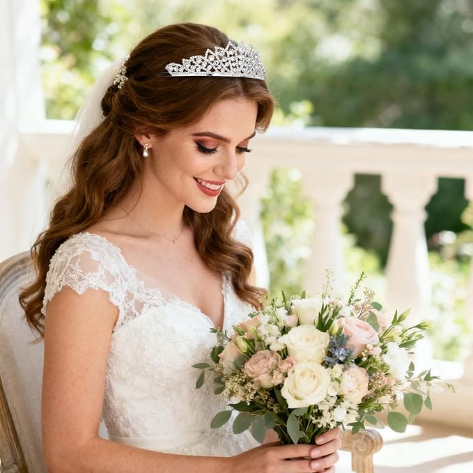 Silver Crown Tiaras for Women Crystal Queen Crown Princess Elegant Crowns with Combs for Bridal Wedding Prom Birthday Party-Pattern 2