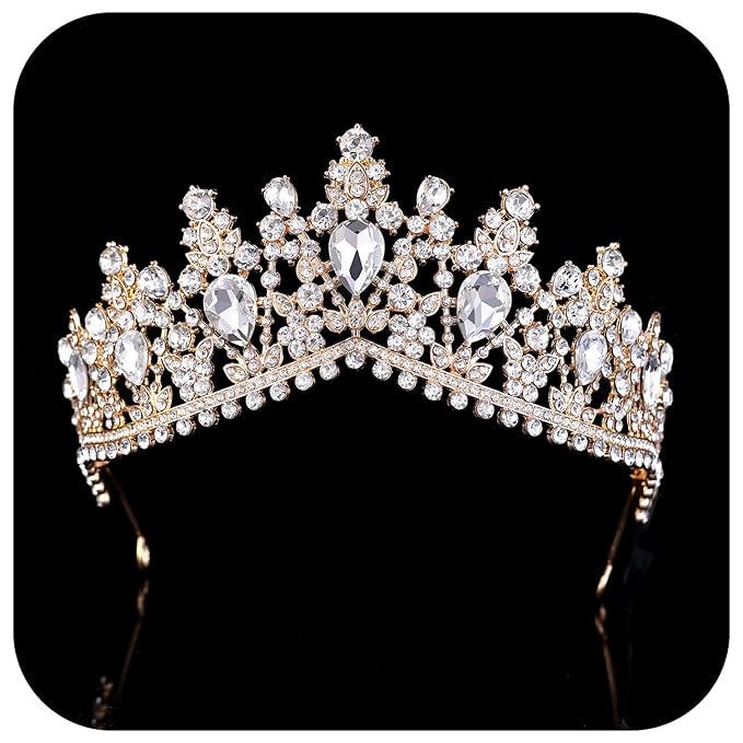 Crystal Princess Queen Tiara - Birthday Rhinestone Crowns Headband for Women Wedding Halloween Prom Pageant Party Coming of Age Ceremony Photo Props（HG346-G White）