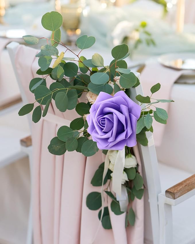 Artificial Flowers Realistic Roses, Real Looking Fake Roses with Stem for DIY Wedding Bouquets Centerpieces Bridal Shower Party Home Romantic Decorations (Shades of Purple, Regular 3" - 200pcs)