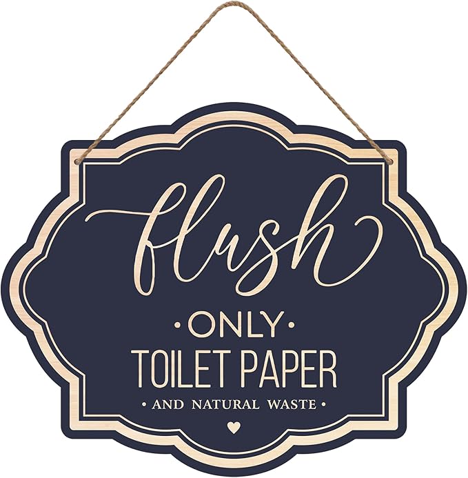 Farmhouse Bathroom Wall Sign - Flush Only Toilet Paper - Rustic Wooden Hanging Decor with Funny Quote-Bathroom Art for Home Toilet Humor Wall Decoration- A02