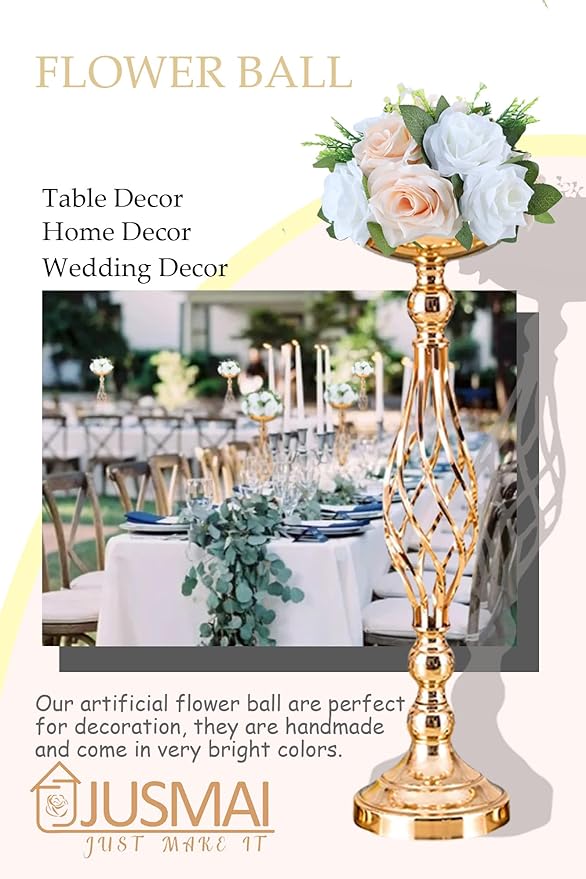 Artificial Flowers Ball 4 Pcs Champagne White Flowers Wedding Table Centerpiece Table Decorations Flower Arrangement for Table Flowers centerpieces Wedding Flowers Wedding centerpieces