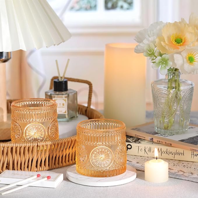 6Pcs Large Votive Candle Holders Gold Glass Tealight Candle Holders for Wedding, Table Centerpiece, Party, Birthday, Home Decor
