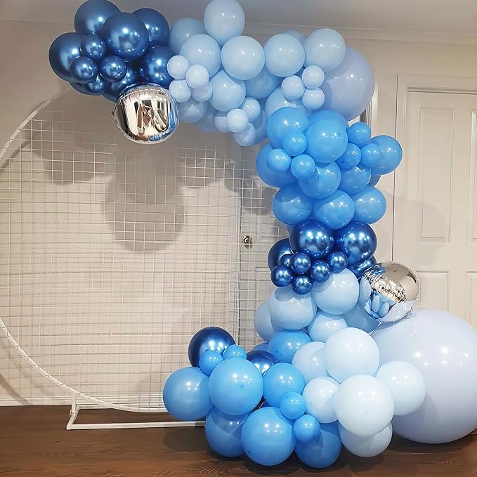 Blue Balloon Garland Arch Kit 12 Inch 90 Pcs Metallic Chrome Pearl Baby Light Dark Royal Blue Latex Balloons for Winter Wonderland Baby Shower Birthday Wedding Ocean Party Decor