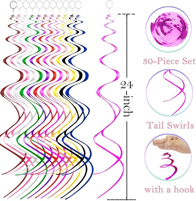 Hanging Swirls Party Decorations Hot Pink Ceiling Swirl Foil Decoration Parties & Event, Pack of 30