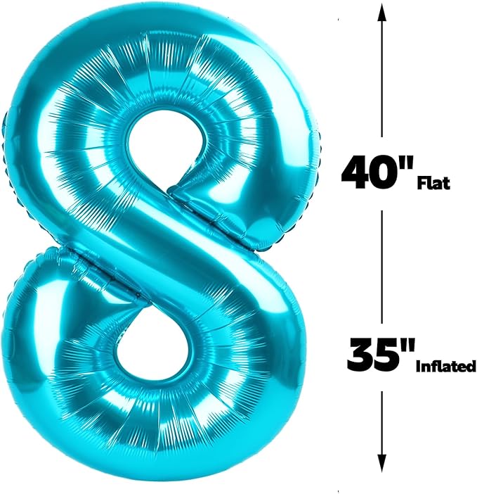 Helium Foil Blue Number 8 Balloon 40 Inch, Mylar Eight Numbers 8 18 28 38 48 58 80 88 Birthday Balloons, Blue Women Men Anniversary Graduations Party Supplies
