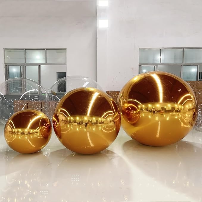 Inflatable Mirror Ball,Silver & Gold & Iridescent Giant Mirror Balloon,Big Shinny Balls,Reusable PVC Hanging Disco Sphere For Party & Wedding & Event Decoration (Gold, 79in 6.6ft 2m)
