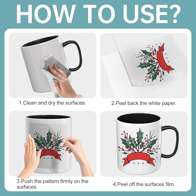 UV DTF Stickers - 12 Sheets Merry Christmas UV DTF Cup Wrap for Coffee Mugs Glass, DIY Decals for Tumblers, Waterproof Rub on Transfers for Crafts