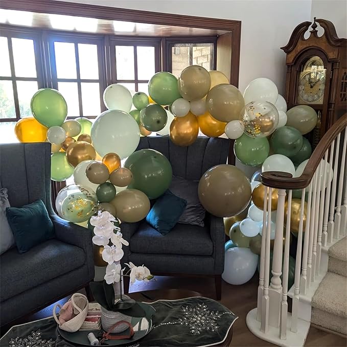 Sage Green Balloons Set, 60Pcs 12 Inch Olive Macaron Pastel Green Balloons with Metallic Confetti Gold Jungle Latex Balloon for Birthday Party Woodland Safari Baby Bridal Shower Decorations Supplies