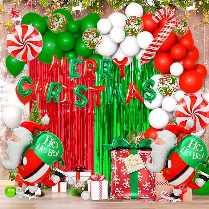 Santa Balloon, Candy Cane Foil Balloons For Christmas Birthday Party Decorations, Candy Cane Decorations