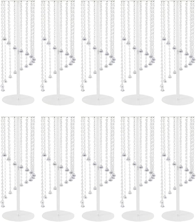 Wedding Centerpieces Gold Vases,10PCS Metal Flower Candle Holder with Sparkling Crystal Beads,Crystal Flower Vase Metal Flowers Stand for Party Tables Decorations (23.6inch Slivwer)